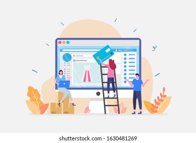 Vector Illustration, Online Shopping Concept, showing customer activity currently shopping online, Suitable for landing page, ui, web, App intro card, editorial, flyer,and banner