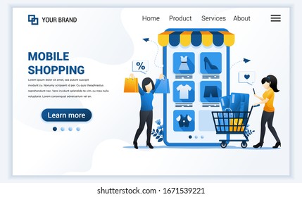 Vector illustration of Online shopping concept. Young women buying products in online application store. Modern flat landing page template design for website and mobile website. flat cartoon style