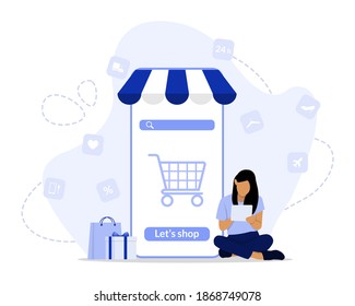 Vector Illustration, Online Shopping Concept, showing customer activity currently shopping online, Suitable for landing page, ui, web, App intro card, editorial, flyer, and banner
