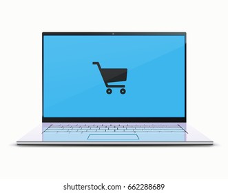 Vector illustration of online shopping concept with modern laptop 