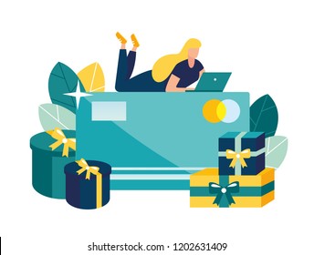 Vector Illustration, Online Shopping, Credit Card Payment, Gift Card.