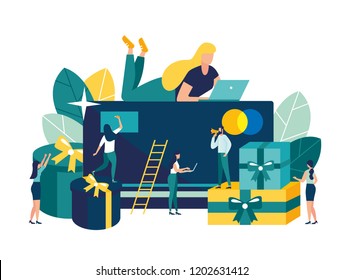 Vector illustration, online shopping, credit card payment, gift card.