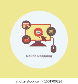 Vector illustration of online shopping & e commerce concept with "e-commerce" online shopping and marketing icon