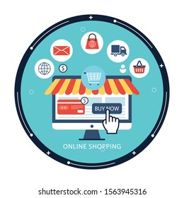 Vector illustration of online shopping & e commerce concept with e-commerce online shopping and marketing icon