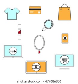 vector illustration of online shopping icon line design