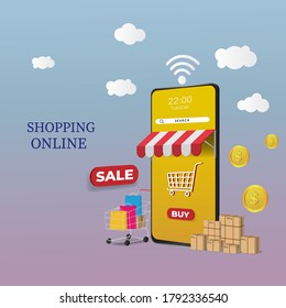 Vector illustration of online shopping online shopping mobile phone