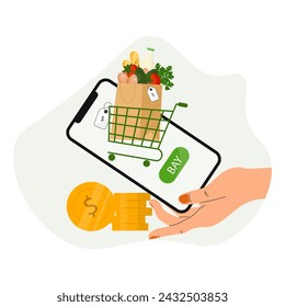 Vector illustration. Online shopping, shopping, supermarket, grocery delivery, icon, element design.