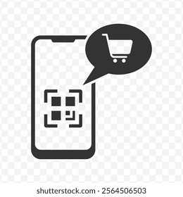Vector illustration of online shopping using barcodes icon in dark color and transparent background(PNG).