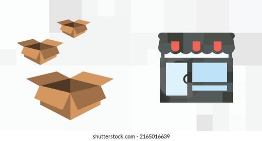 ilustración vectorial de la tienda en línea y cajas para mercancías, sistema de entrega con negocios ecommerce