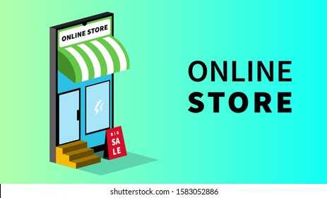 Vector Illustration Online Store With Modern Smartphone Can Be Used For Presentation, Blog / Web, Infographic, Ads, Motion Graphic, Banner, etc