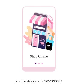 Vector illustration of online store promotion, e-commerce, and add to chart on the onboarding app screen and web concept. Interface Online Shopping UX, UI GUI screen template for smart phone or web.