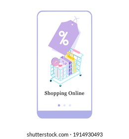 Vektorgrafik von Online-Shop-Promotion, E-Commerce, und fügen Sie zu Tabelle auf dem Onboarding-App-Bildschirm und Web-Konzept. Interface Online Shopping UX, UI GUI Bildschirm Vorlage für Smartphone oder Web.