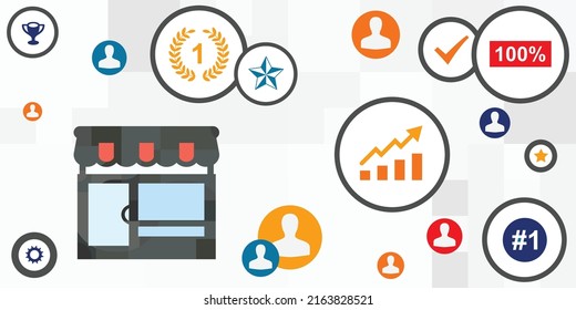 Vector Illustration Of Online Store And Ranking System For Quality Estimation Of Customer Satisfaction