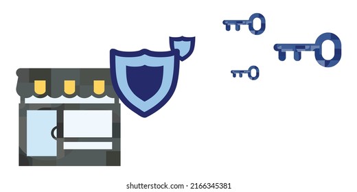 ilustración vectorial de la tienda en línea con el escudo y las claves para el acceso a la cuenta de ecommerce personal