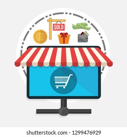 Vector illustration of online store & online shopping concept "shopping cart" shopping and commerce icon.