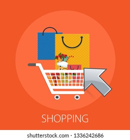 Vector illustration of online store & online shopping concept "shopping cart" shopping and commerce icon