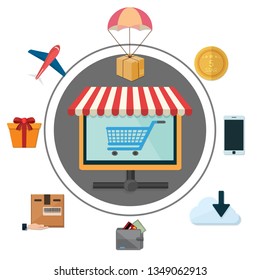 Vector illustration of online store & online shopping concept "shopping cart" shopping and commerce icon