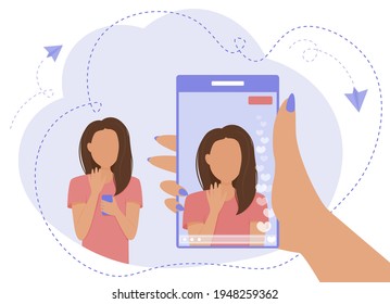 Vector illustration of online streaming. Influencer. Social network.  Online communication