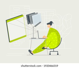 Vector illustration of online student. Distance education. Study at home. Online learning. Webinar. Digital classroom