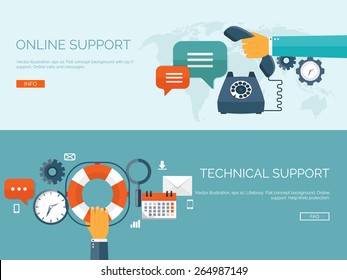 Vector Illustration. Online Support Concept Background. 24/7. Contact Us.