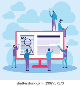 Vector Illustration. Online Tax Payment Concept. Flat Design Can Use For, Landing Page, Mobile App, Poster, Banner, Flyer, Template, UI, Web. 
