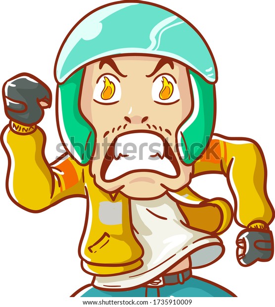 Vector illustration Online Taxi bike driver\
motorcycle drive ojek helmet spirit passion fire dramatic hand\
drawn cartoon coloring\
style