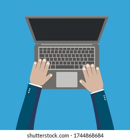 Vector illustration, online training. Work at the computer, learning online.