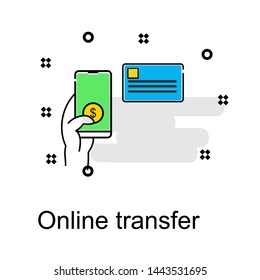 Vector illustration of online transfer.mobile and card icon
