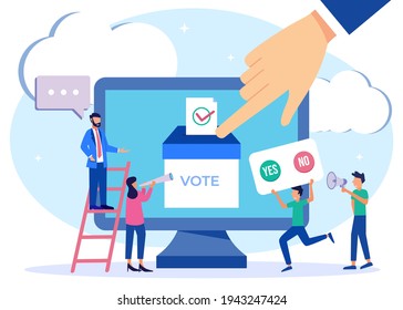 Vector ilustrativo del concepto de votación en línea para la democracia, las urnas y los votantes tomando decisiones Sistema moderno de votación electrónica para elecciones, regulaciones gubernamentales y proyectos públicos.
