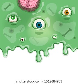 Dibujo vectorial de lodo con ojos, huesos humanos y cerebro. Antecedentes zombis de Halloween.