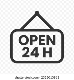 Vector illustration of open 24 hours icon in dark color and transparent background(PNG).