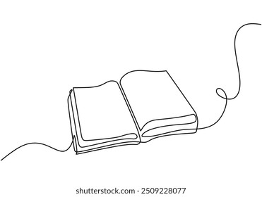 Ilustração vetorial de um livro aberto criado em um estilo de desenho de linha contínua. Captura a essência da educação e da literatura em um design minimalista desenhado à mão.