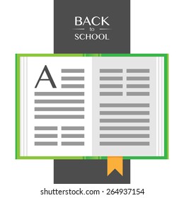 Vector illustration with an open book, design elements in flat style for poster or web page