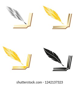 Vector illustration of an open book and a goose feather.Icon set