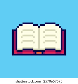 Vector Illustration of Open Book Icon with Pixel Art Design, perfect for game assets themed designs