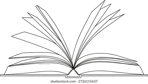 Vector illustration of open book icon with turning pages, silhouette style, reading symbol, and educational knowledge design element