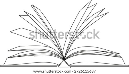 Vector illustration of open book icon with turning pages, silhouette style, reading symbol, and educational knowledge design element