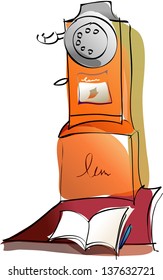 Ilustração vetorial de um livro aberto ao lado de um telefone