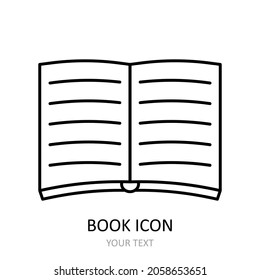 Vector illustration with open book. Outline icon.