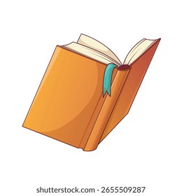 Vector illustration of an open book with a ribbon bookmark isolated on white. Back to school, literature, reading, and education concept.