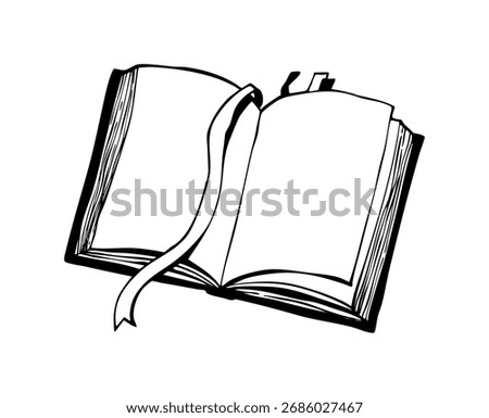 Vector illustration of an open book with a ribbon. Graphic design on the theme of magic and witchcraft. Isolated on a white background.