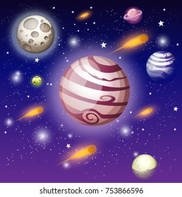 Vector illustration of open book with space elements - solar system, space shuttle, planets, stars, Earth, comet. Imagination concept made in flat style vector