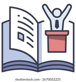Vector Illustration of Open Book with Speaker and Podium, Celebr