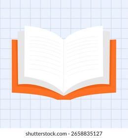 Vector illustration of an open book with visible pages, ideal for learning and educational illustrations, flat art design style.
