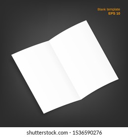 Vector illustration of open booklet. Empty bifold paper on grey background. It can be used as a mock up, templates and backgrounds for your own projects.