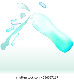 a vector illustration of an open bottle of water with water splashes and lid 