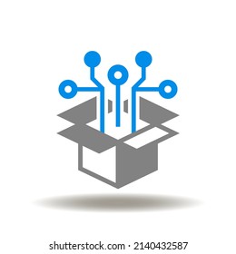 Vector Illustration Of Open Box With Circuit Lines. Icon Of Digital Product. Symbol Of Digital Disruption.