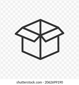 Vector illustration of open box icon in dark color and transparent background(png).