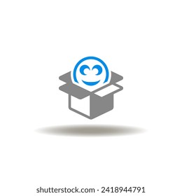 Vector illustration of open box with smile face. Icon of client satisfaction. Symbol of customer feedback, assessment, evaluation. Sign of loyalty marketing program.
