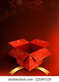 Vector illustration of open box with snowflakes. EPS10.